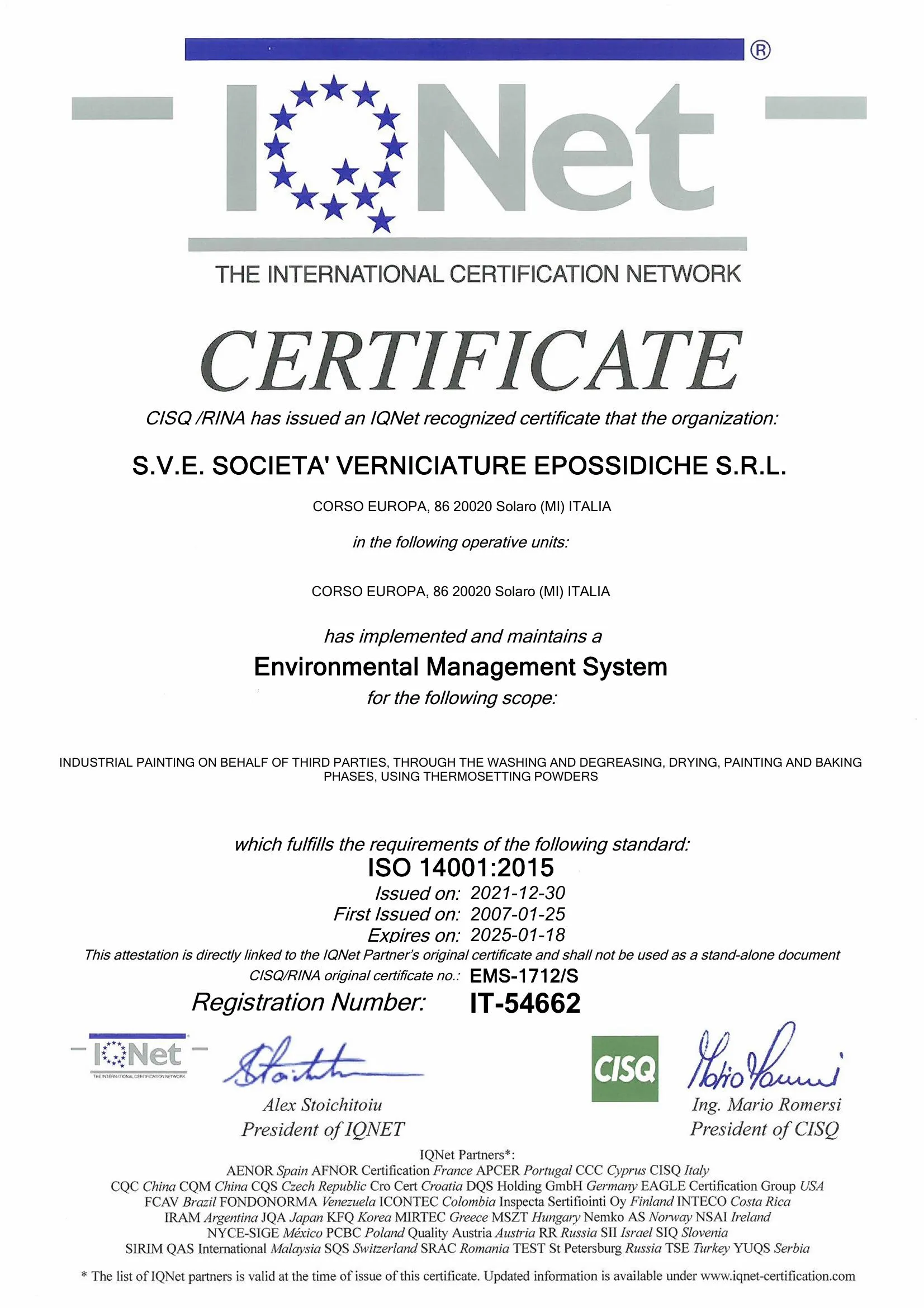 Certificazione CISQ IQNet ISO 14001:2015