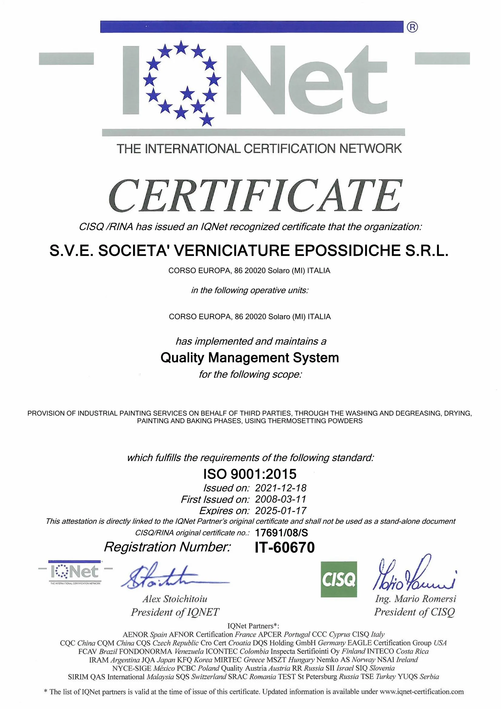Certificazione CISQ IQNet ISO 9001:2015